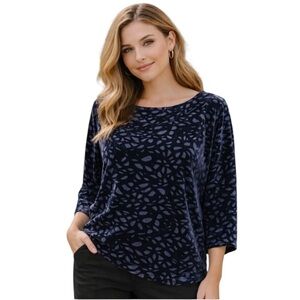 Eileen Fisher Women’s Velvet Vines Burnout Blouse Midnight Blue Sz 1X Oversized